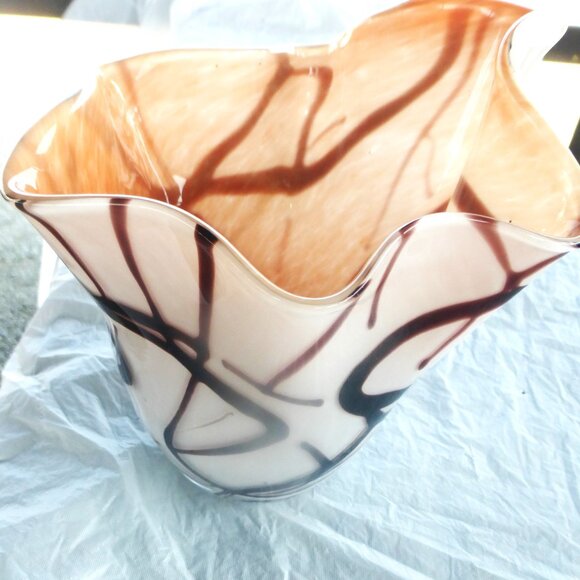 GLS1 - MARANO GLASS VASE Art Glass Hand Blown Vase Hand Blown Glass Creamy Swirl - Picture 1 of 6